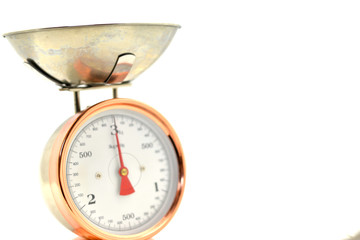Gold Kitchen Scales with a white Background in KG (Kilo Grams)