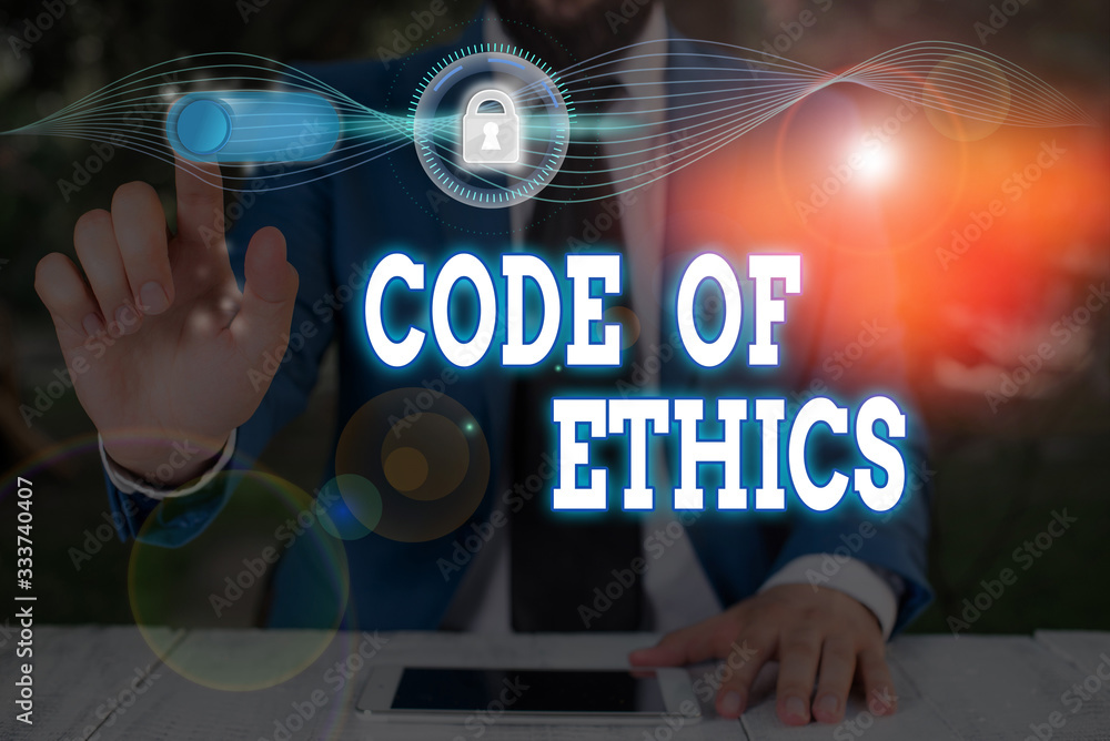 Poster conceptual hand writing showing code of ethics. concept meaning basic guide for professional conduct