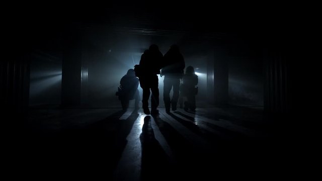 special forces with weapons and sniper sights silhouettes
