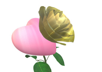 Goldene Rose, 3D Illustration, Herz