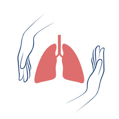 Hands of Medicine protect human lungs. Pandemic medical concept illustration. Illustration of prevention from virus pneumonia and other lung diseases. Research and development on a preventive vaccine