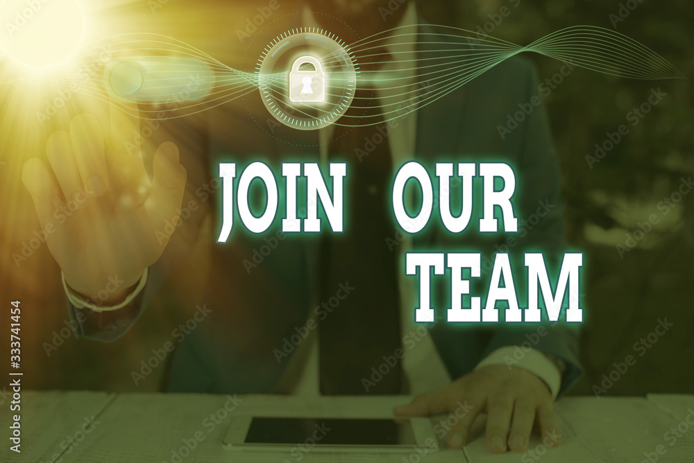 Poster conceptual hand writing showing join our team. concept meaning inviting someone to join in your loca