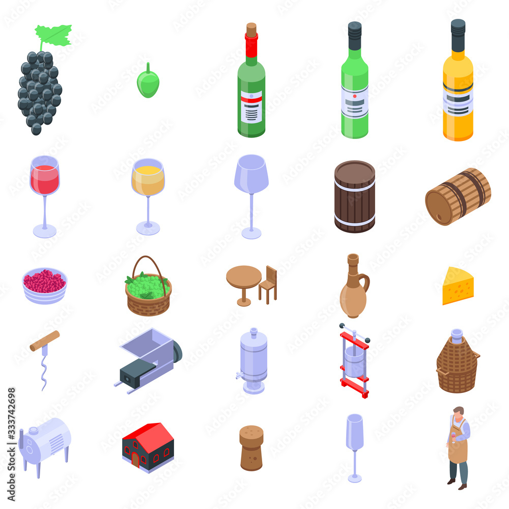 Poster winemaker icons set. isometric set of winemaker vector icons for web design isolated on white backgr