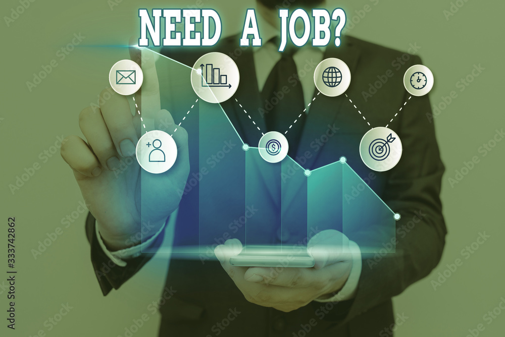 Poster conceptual hand writing showing need a job question. concept meaning to recruit a person for specifi