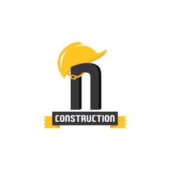 Letter N Helmet Construction Logo Vector Design. Security Building Architecture Icon Emblem