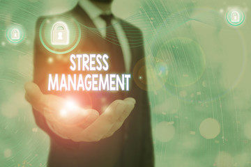 Writing note showing Stress Management. Business concept for method of limiting stress and its effects by learning ways