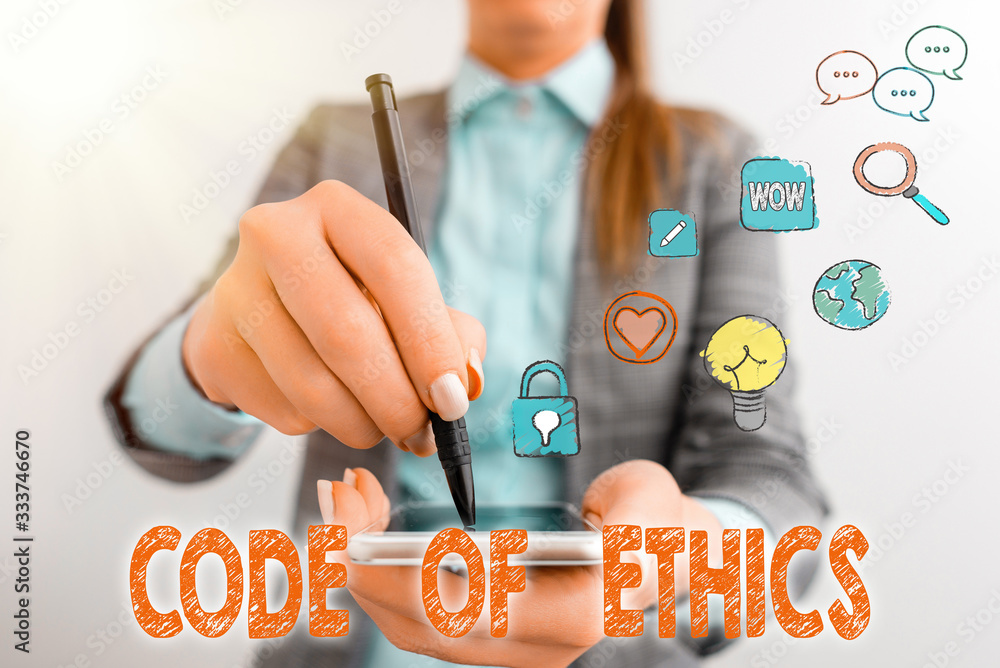 Poster text sign showing code of ethics. business photo text basic guide for professional conduct and impos