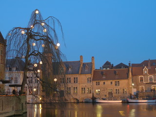 Evening lights in Bruges in Belgium