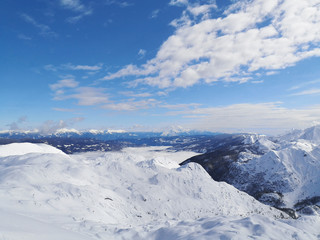 View at Bohinj lake covered with clouds