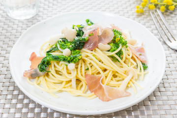 菜の花と生ハムのパスタ