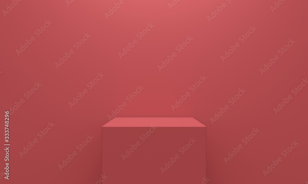 Poster square podium on a red background. 3d rendering