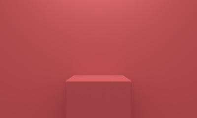 Square podium on a red background. 3d rendering
