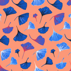 Vintage print with ginkgo leaves for spring