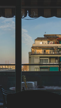 Vistas de los edificios al atardecer