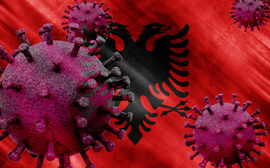 3D illustration, flag of Albania with coronavirus COVID 19