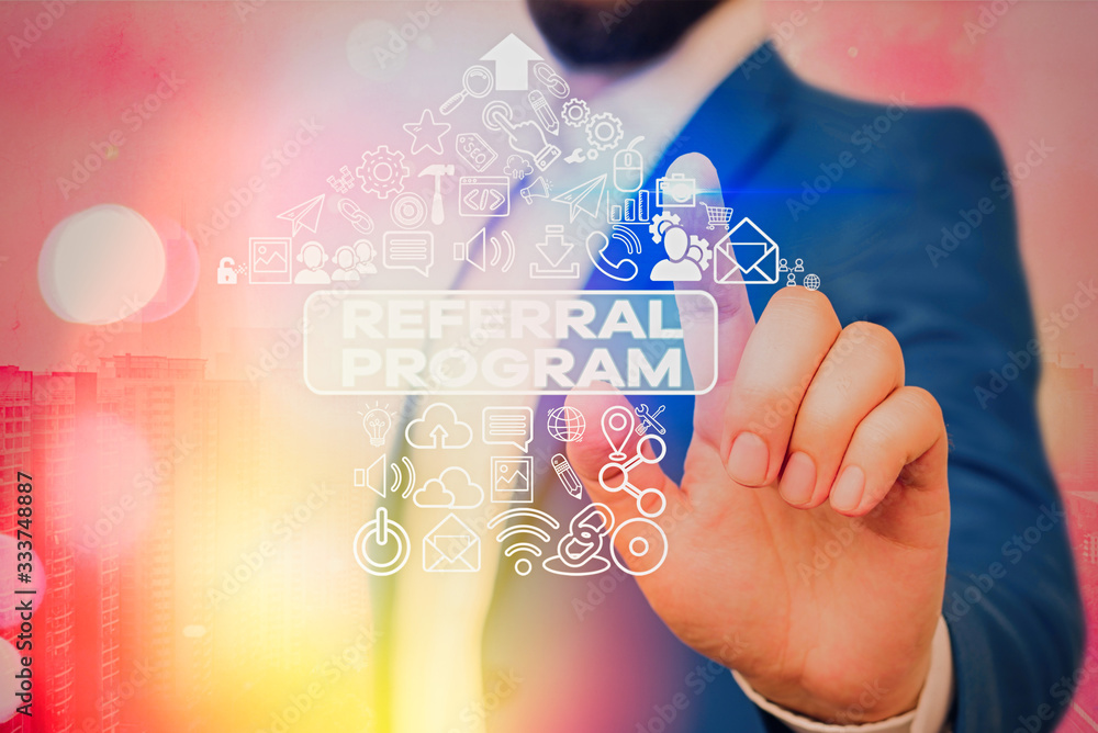 Aufkleber text sign showing referral program. business photo text employees are rewarded for introducing suita