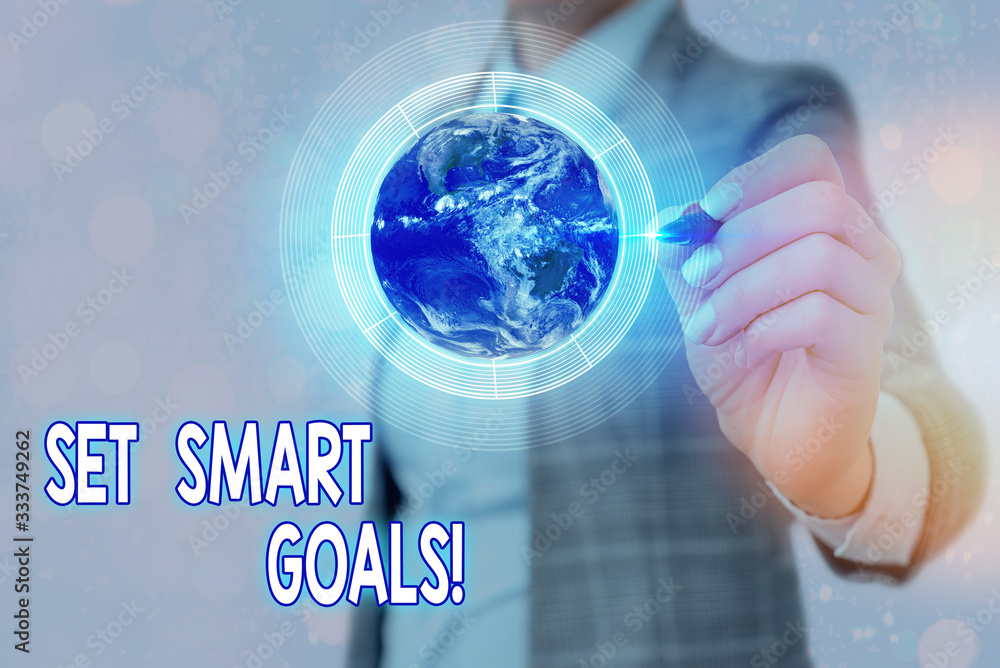Poster word writing text set smart goals. business photo showcasing giving criteria to guide in the setting