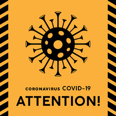 Coronavirus warning and attention icon. Simple flat logo template for medical Infographic. Isolated vector.
