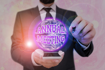 Handwriting text Annual Meeting. Conceptual photo yearly meeting of the general membership of an...