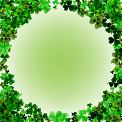 Fototapeta premium St Patrick s Day background. Vector illustration for luck spring design with shamrock. Green clover border, vertical frame isolated on white background. Ireland symbol pattern.