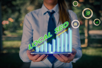 Conceptual hand writing showing Local Seo. Concept meaning helps businesses promote products and...