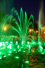 Obraz na płótnie Canvas Color and musical fountains in the center of Chelyabinsk at night. Russia
