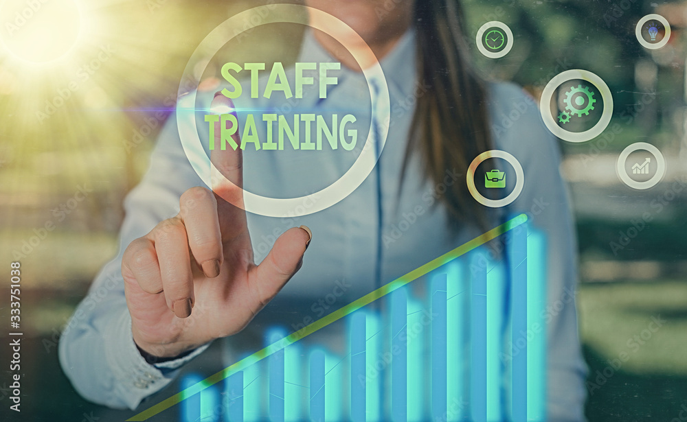 Poster word writing text staff training. business photo showcasing program that helps employees learn speci