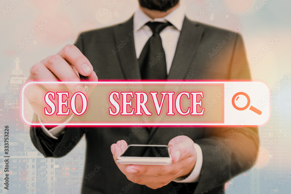 Poster handwriting text seo service. conceptual photo techniques and procedures to increase the website vis