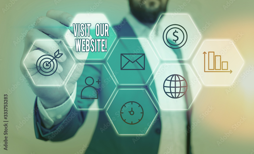 Poster conceptual hand writing showing visit our website. concept meaning visitor who arrives at web site a