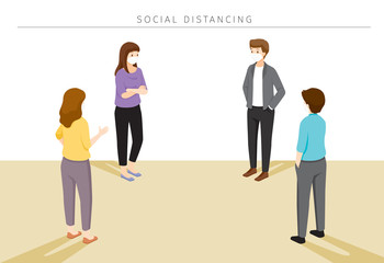 Social Distancing Concept, People Wearing Surgical Masks Standing With Distance, Protection For Coronavirus Disease, Covid-19