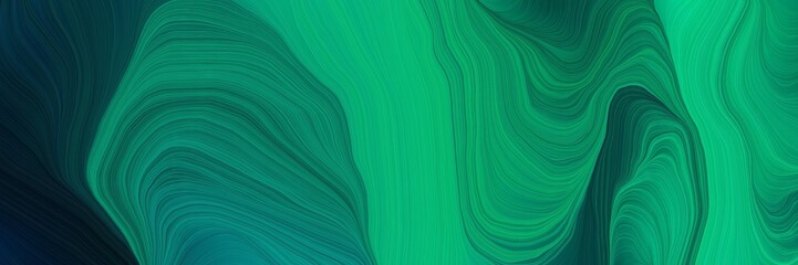 smooth dynamic futuristic banner. modern soft curvy waves background illustration with teal, very dark blue and teal green color