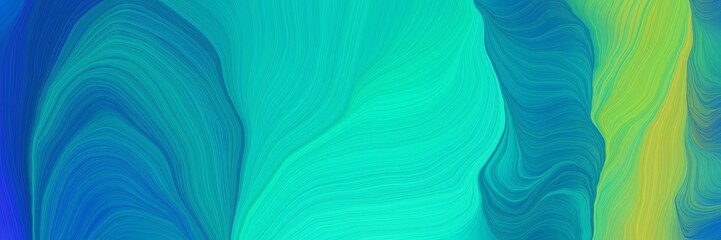 elegant futuristic banner background with light sea green, dark cyan and strong blue color. modern soft swirl waves background design