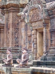 Ruins of Angkor, temple of Banteay Srei, stone statue of guardians, Angkor Wat, Cambodia