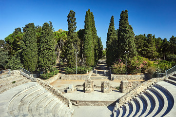 The stone ruins of the ancient theater in  city of Kos in Greece.