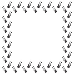 Fototapeta premium A square frame of cute hand-drawn hare girls in polka dot dresses and plaits on a white background. Border of charming easter bunnies. Template for text from children's doodles. Vector.