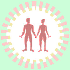 Handshake men and women in circle rays