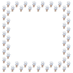 Square frame from cats in striped trousers and a polka dot shirts with a bow ties. White background. Template with place for text in Scandinavian style feline family pets for children's design. Vector