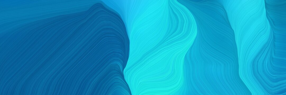 elegant beautiful futuristic banner with strong blue, bright turquoise and dark turquoise color. smooth swirl waves background illustration © Eigens