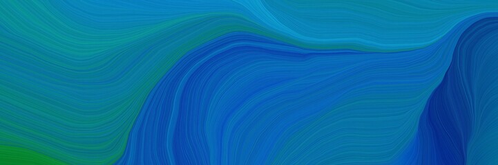elegant landscape orientation graphic with waves. modern curvy waves background design with strong blue, midnight blue and forest green color