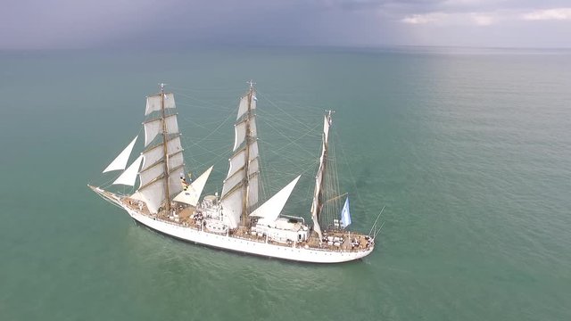 Aerial plan of freedom frigate arriving in port. Buenos Aires - Argentima.