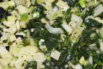Scrambled with wild vegetables, garlic Allium ampeloprassum and bladder campion Silene vulgaris...