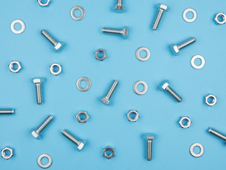Elements for fixing at the repair and construction on a blue background.