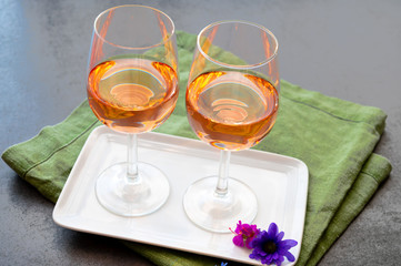 French rose wine from Provence in two glasses in sunny day