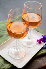 French rose wine from Provence in two glasses in sunny day