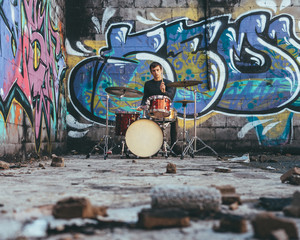 Young man playing drums