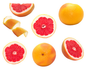 Isolated set of Grapefruit on white background bright