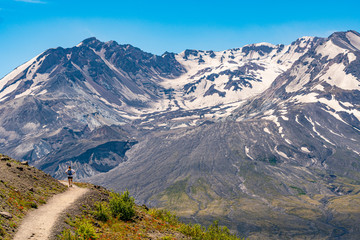 Amazing view of big volcano along a fascinating Harry's Ridge Trail. Mount St Helens National Park, South Cascades in Washington State, USA