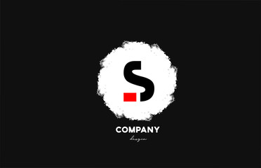 S black red white alphabet letter logo icon with grunge design for company and business