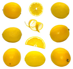 Isolated set of lemon on white background bright