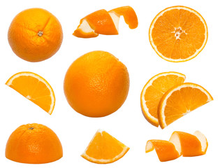 Isolated set of orange on white background bright